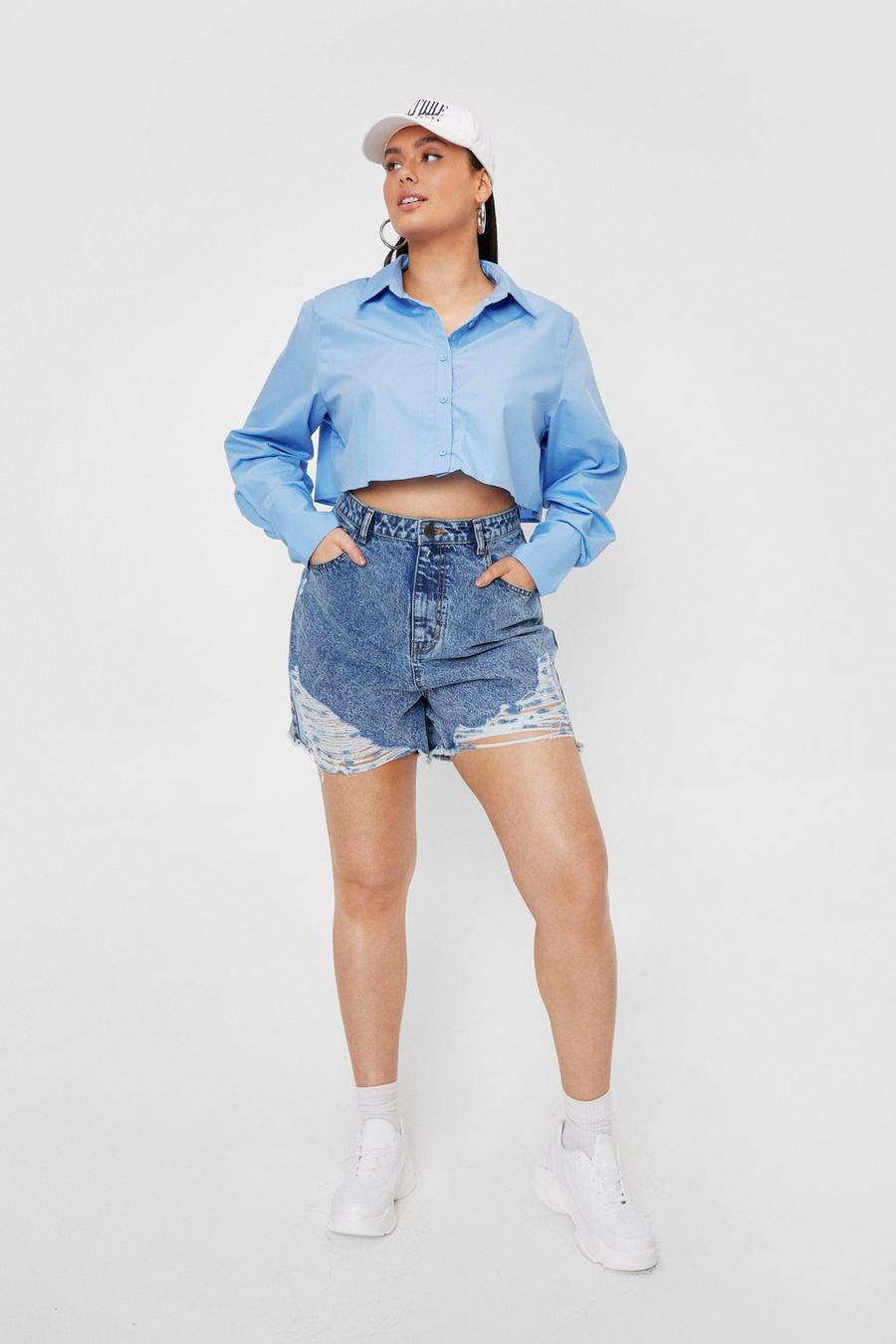 Plus Size Relaxed Distressed Mom Shorts